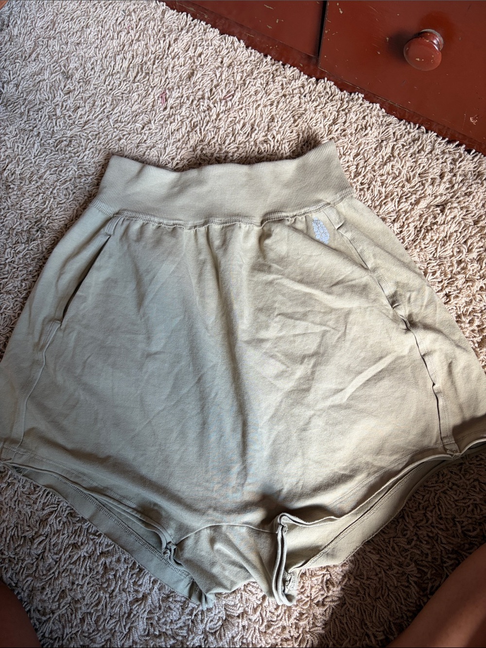 Free People Olive Green High-Rise Drawstring Athletic Shorts